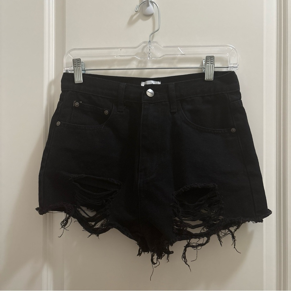 superdown shorts simi distressed denim black grunge goth moto casual size 28